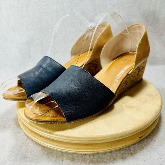 LATIGO▪︎LEATHER▪︎CORK WEDGE▪︎PEEP TOE▪︎SANDALS▪︎SZ 11▪︎shoes▪︎SAAVI Women’s Navy - Picture 2 of 10
